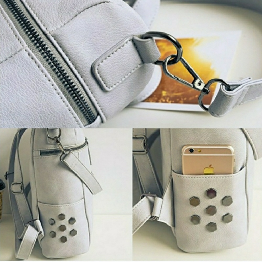 Gray Vegan Leather Backpack - Picture 8 of 8